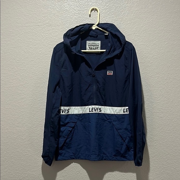 Levi’s Windbreaker Jacket Men’s S 1/2 Zip Pullover Blue White Water Resistant - Picture 1 of 14